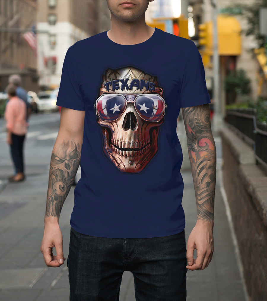 Texans Skull With Star Sunglasses T-Shirt