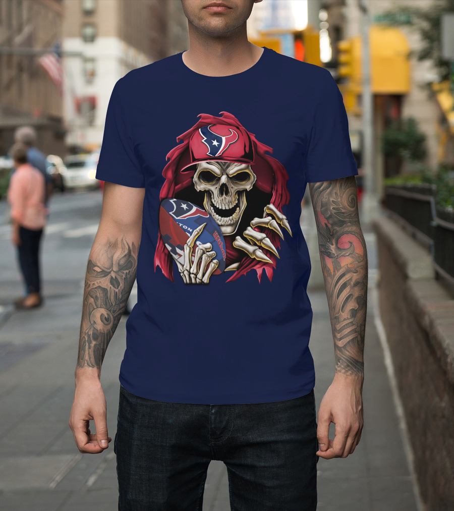 Skullbong Houston Texans Skeleton Football Cap And Wilson Rugby T-Shirt