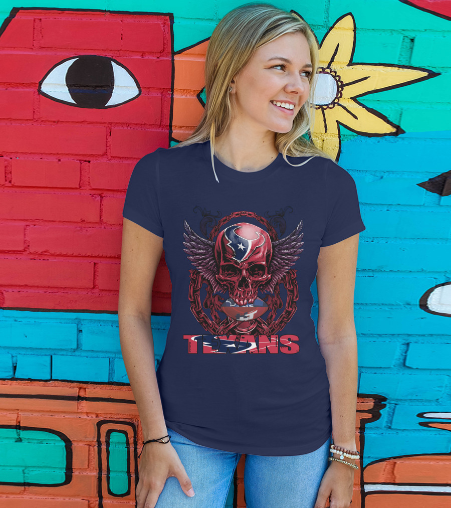Texans Houston Football Skull Wings Chain T-Shirt