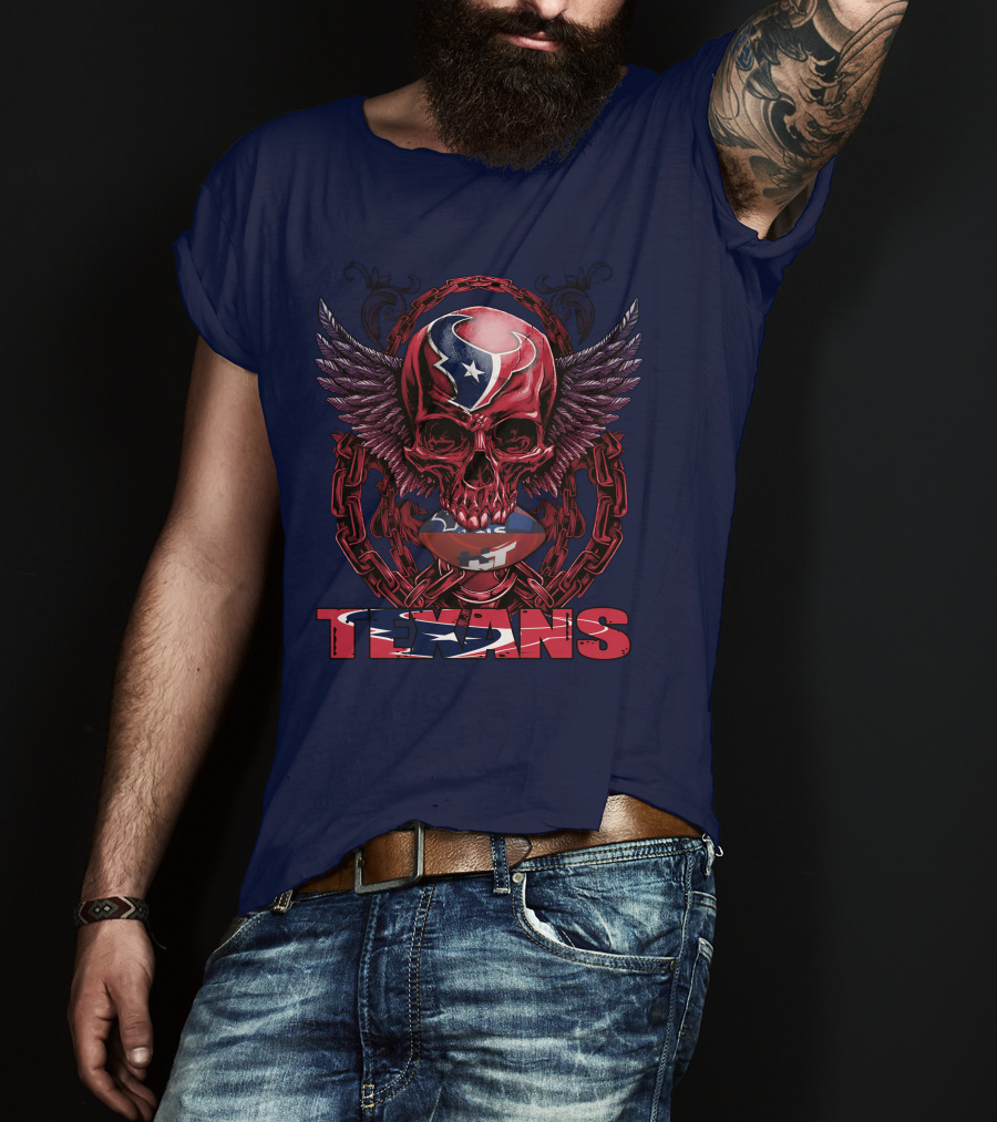 Texans Houston Football Skull Wings Chain T-Shirt