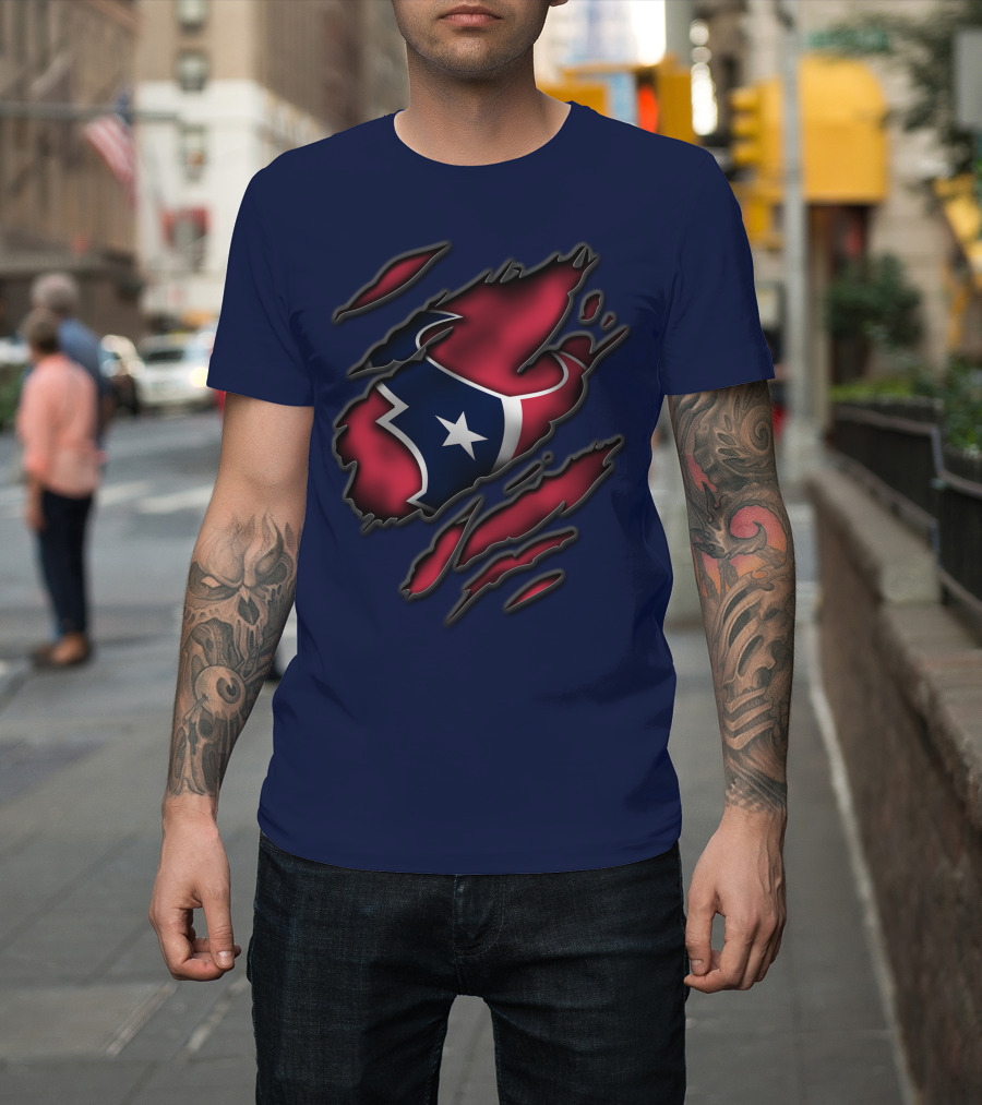 Torn Houston Texans Star Logo Ripped Flag T-Shirt