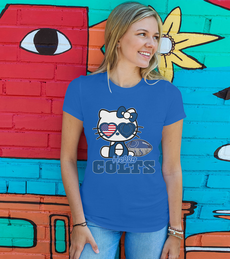 Hello Kitty Indianapolis Colts Football Fan USA Flag T-Shirt