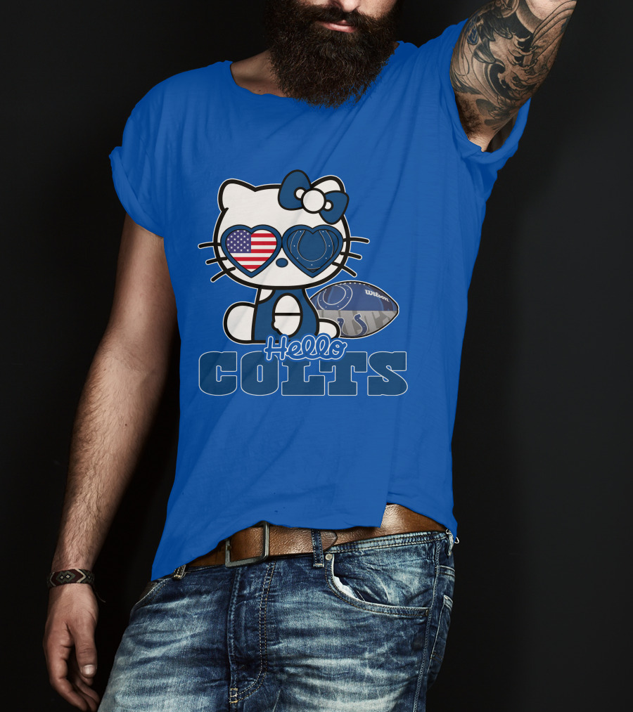 Hello Kitty Indianapolis Colts Football Fan USA Flag T-Shirt