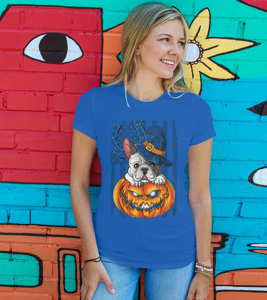 Hlw Bulldog Witch Hat Pumpkin Indianapolis Colts T-Shirt