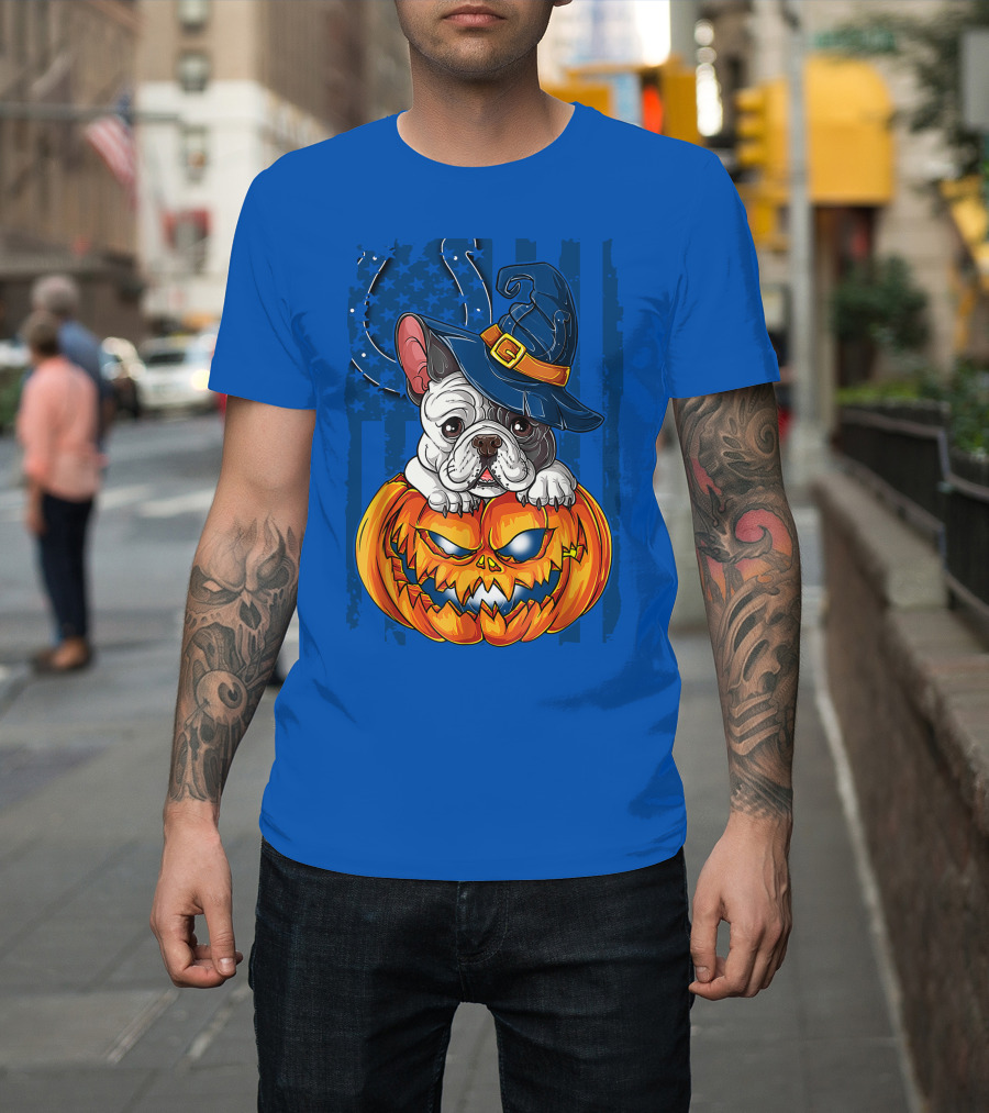Hlw Bulldog Witch Hat Pumpkin Indianapolis Colts T-Shirt