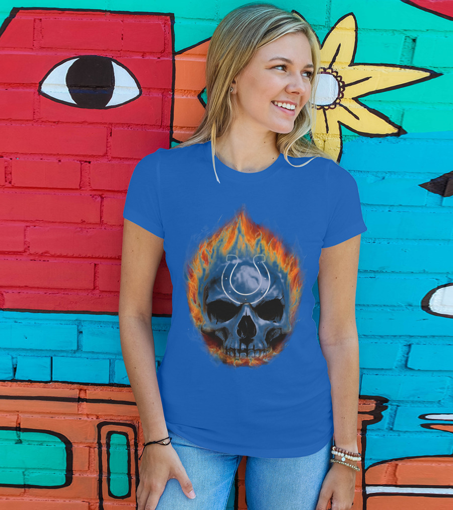Indianapolis Colts Flaming Skull T-Shirt