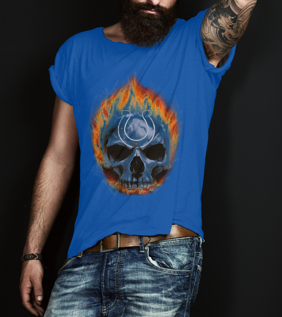 Indianapolis Colts Flaming Skull T-Shirt