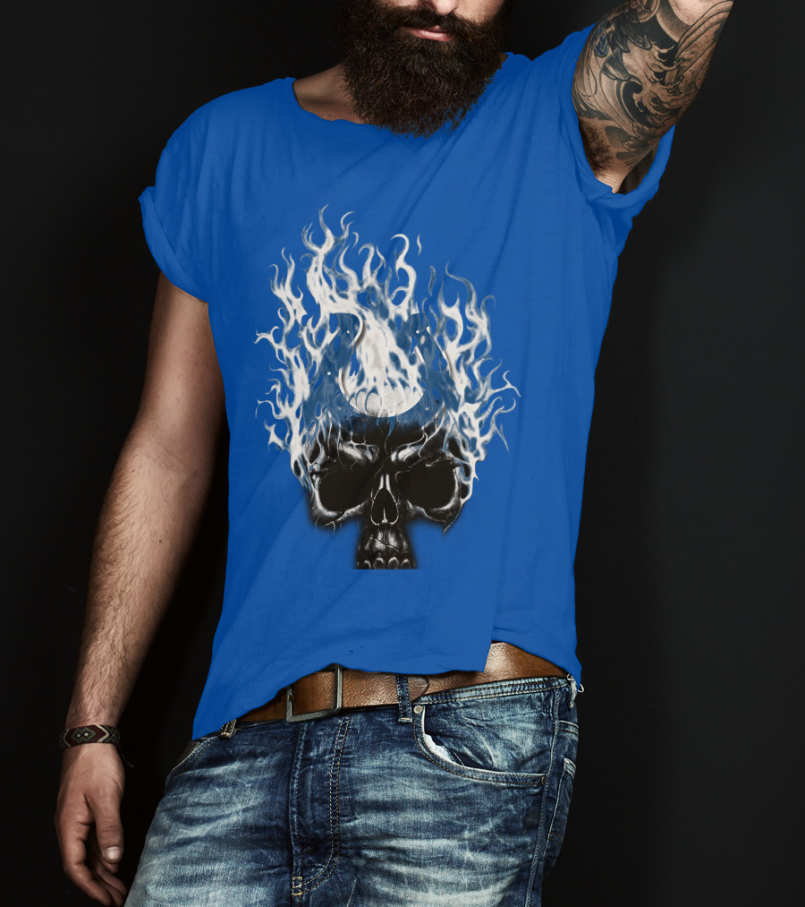Indianapolis Colts 04 Skull With Horseshoe And Flames T-Shirt