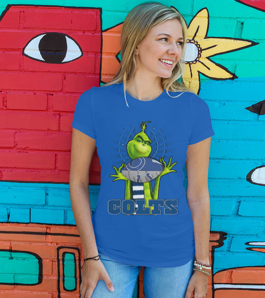 Grinch Holding Indianapolis Colts Football Stadium Background T-Shirt