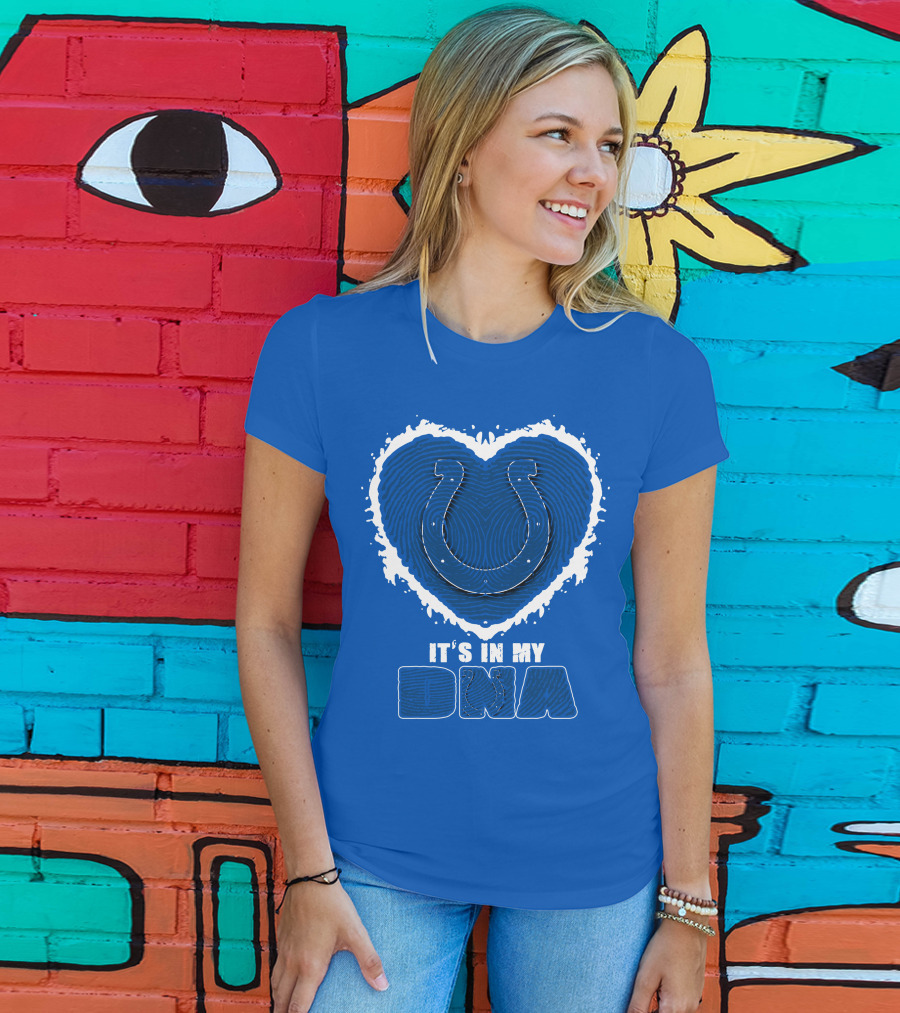 Indianapolis Colts It's In My Dna Heart Horseshoe Fingerprint T-Shirt