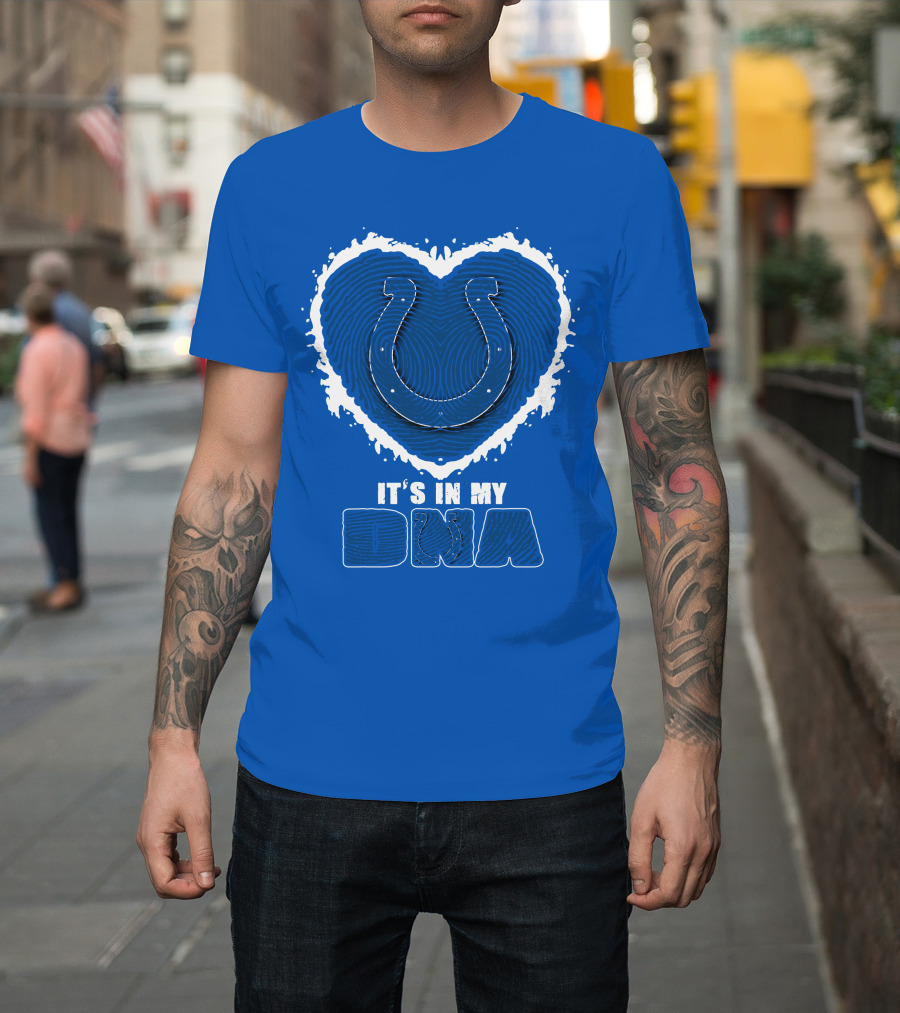 Indianapolis Colts It's In My Dna Heart Horseshoe Fingerprint T-Shirt
