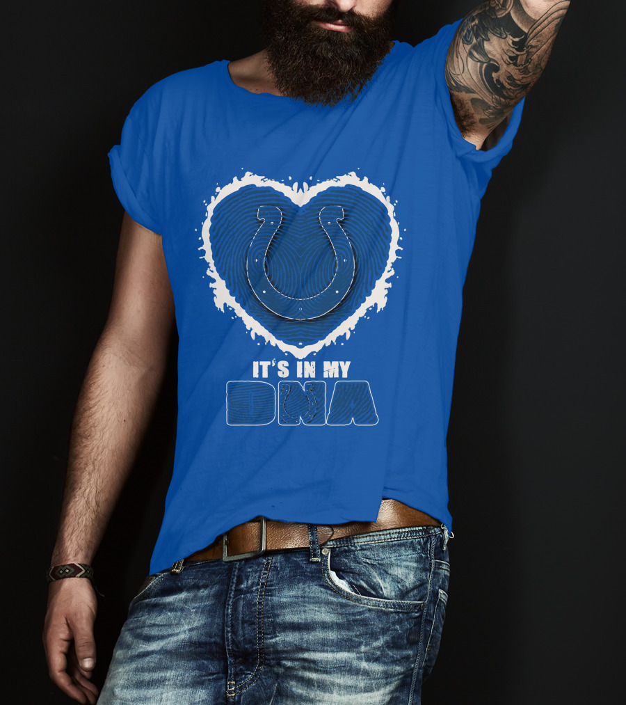 Indianapolis Colts It's In My Dna Heart Horseshoe Fingerprint T-Shirt