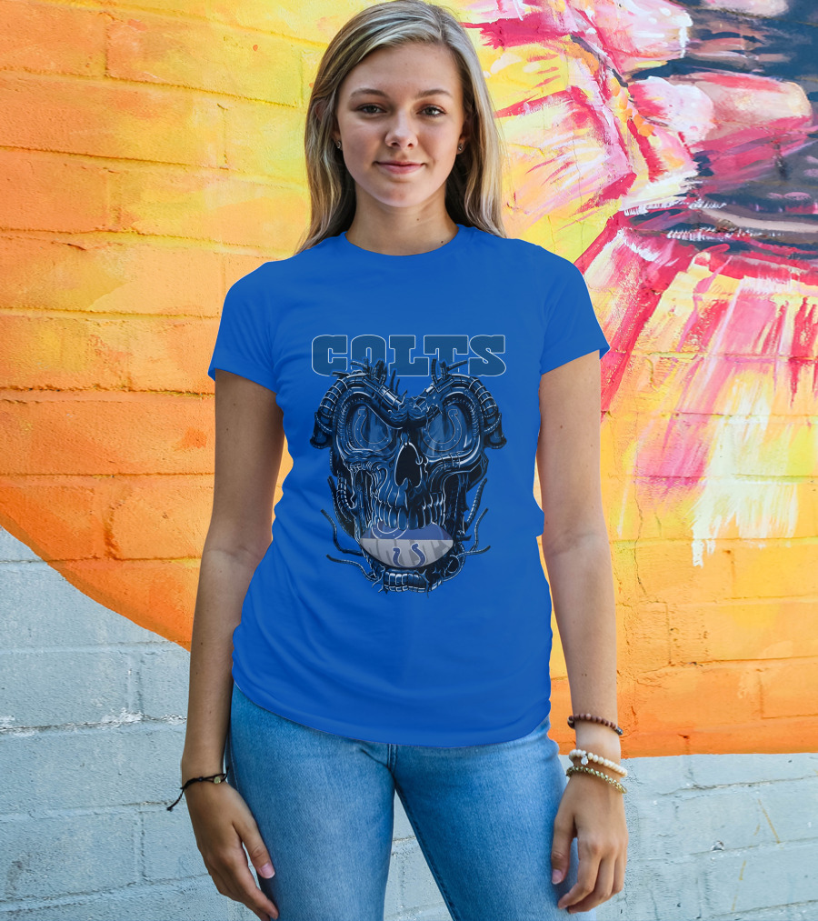 Dragonskull Colts Skull With Indianapolis Horseshoe T-Shirt