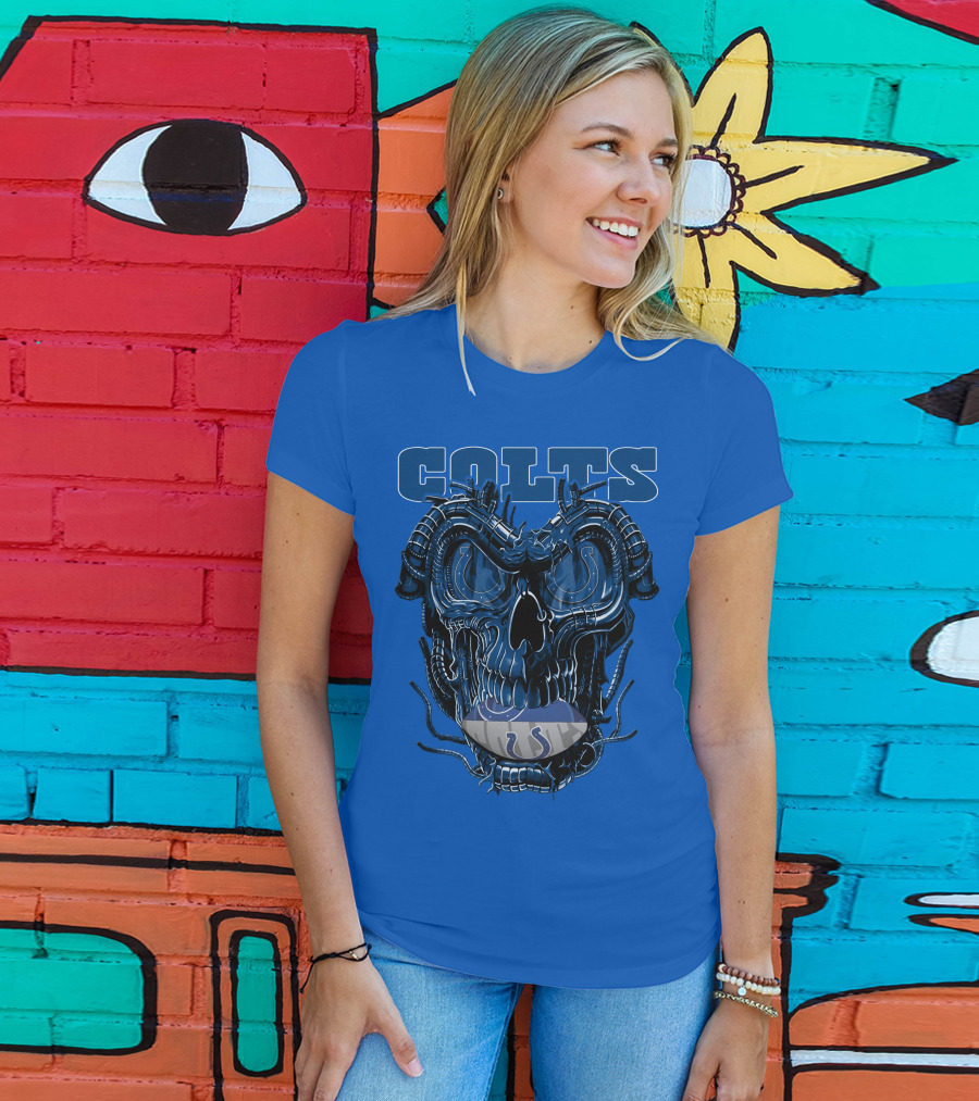 Dragonskull Colts Skull With Indianapolis Horseshoe T-Shirt