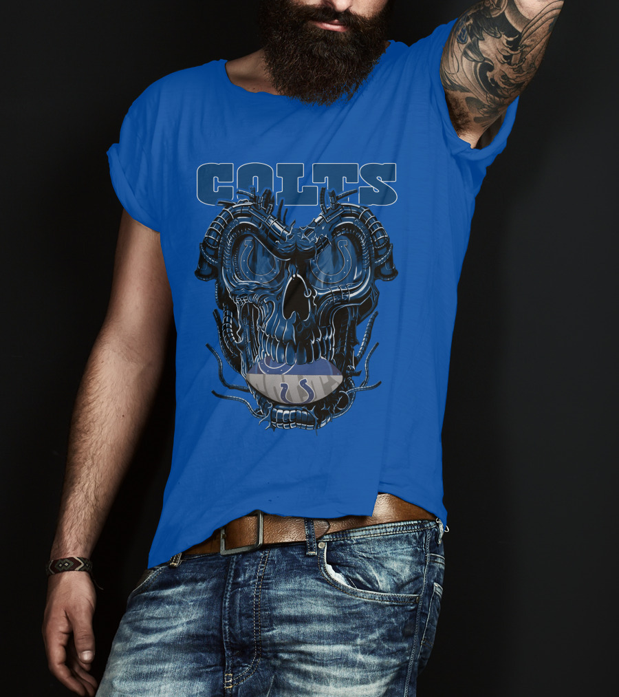 Dragonskull Colts Skull With Indianapolis Horseshoe T-Shirt