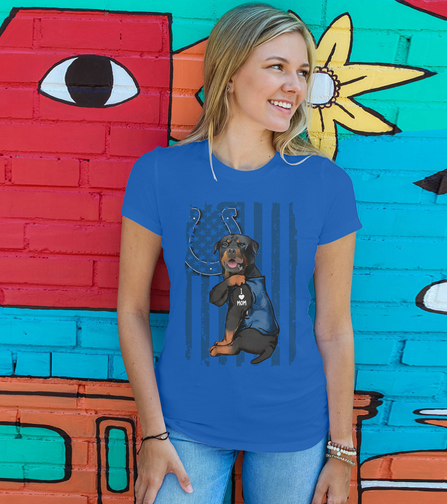 Rottweiler I Love Mom Indianapolis Colts American Flag T-Shirt