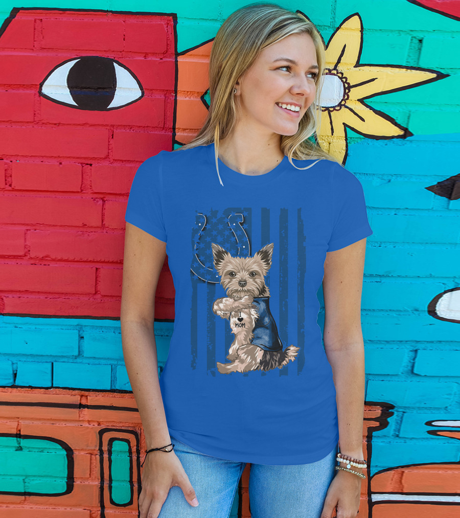 Yorkshire Terrier I Love Mom Indianapolis Colts Stars Stripes T-Shirt