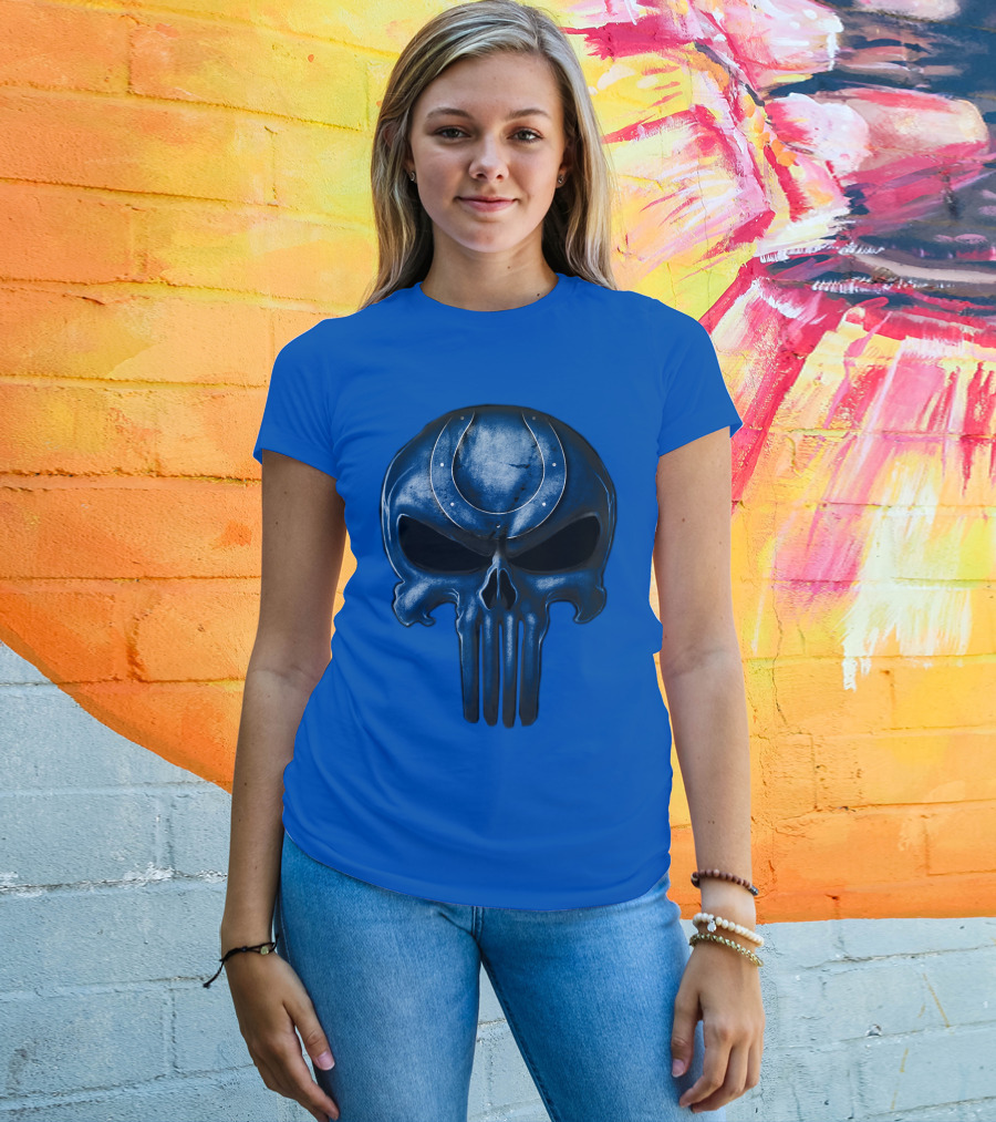 Skull Indianapolis Colts Blue Horseshoe T-Shirt
