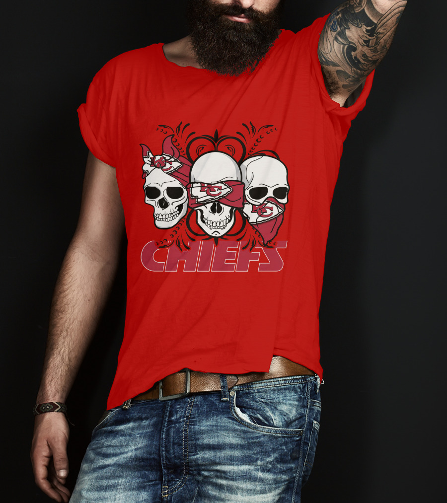 Kansas City Chiefs 3 Skull Bandanas T-Shirt