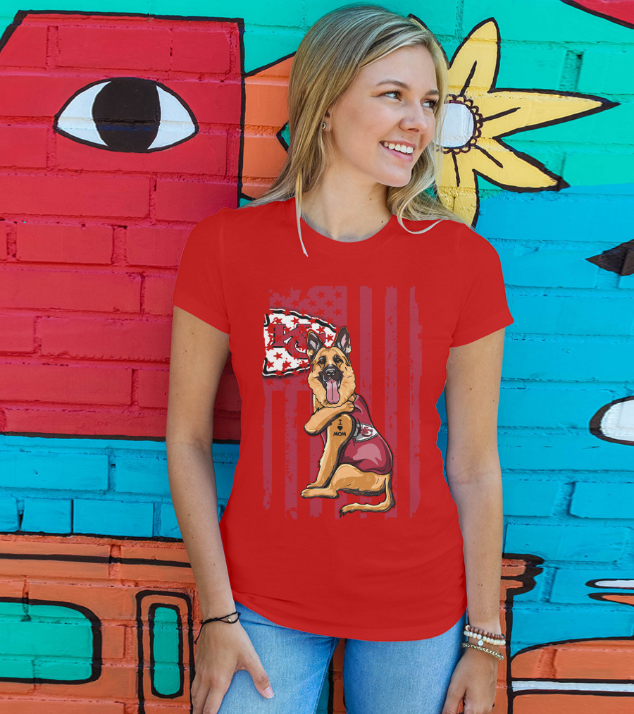 Kansas City Chiefs German Shepherd I Love Mom T-Shirt