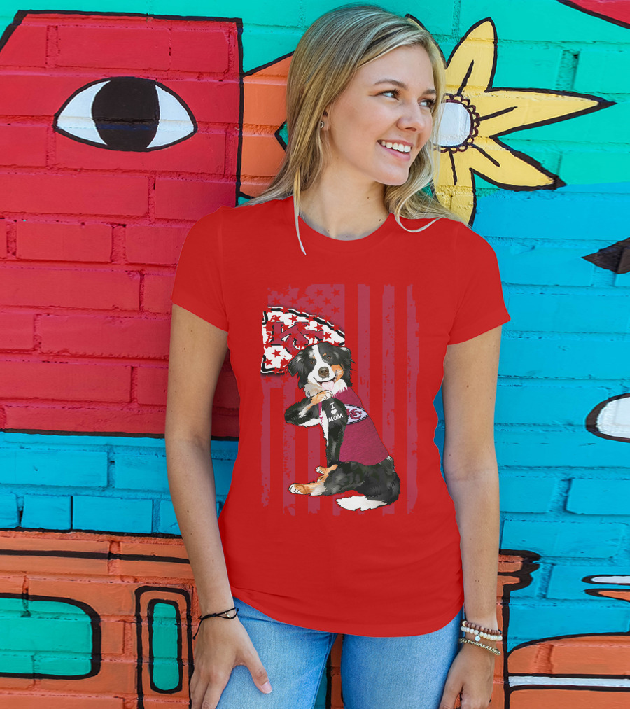 I Love Mom Border Collie Kansas City Chiefs Fan T-Shirt