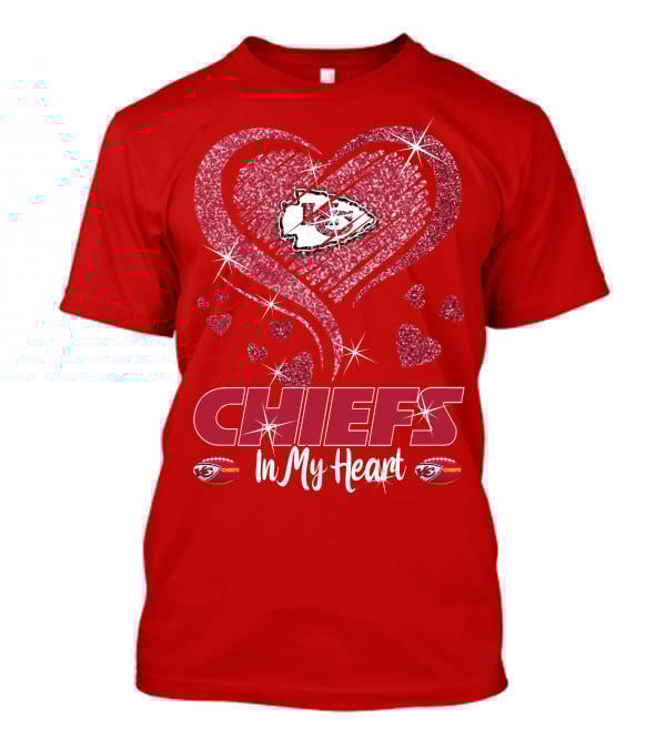 CHIEFS In My Heart Kansas City Chiefs Sparkle Hearts T-Shirt