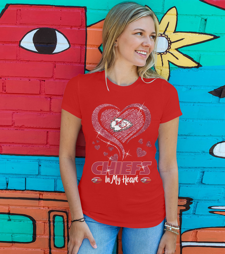 CHIEFS In My Heart Kansas City Chiefs Sparkle Hearts T-Shirt