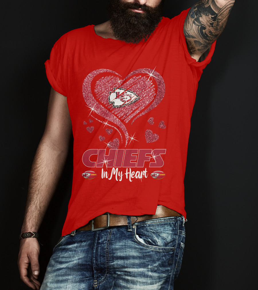 CHIEFS In My Heart Kansas City Chiefs Sparkle Hearts T-Shirt