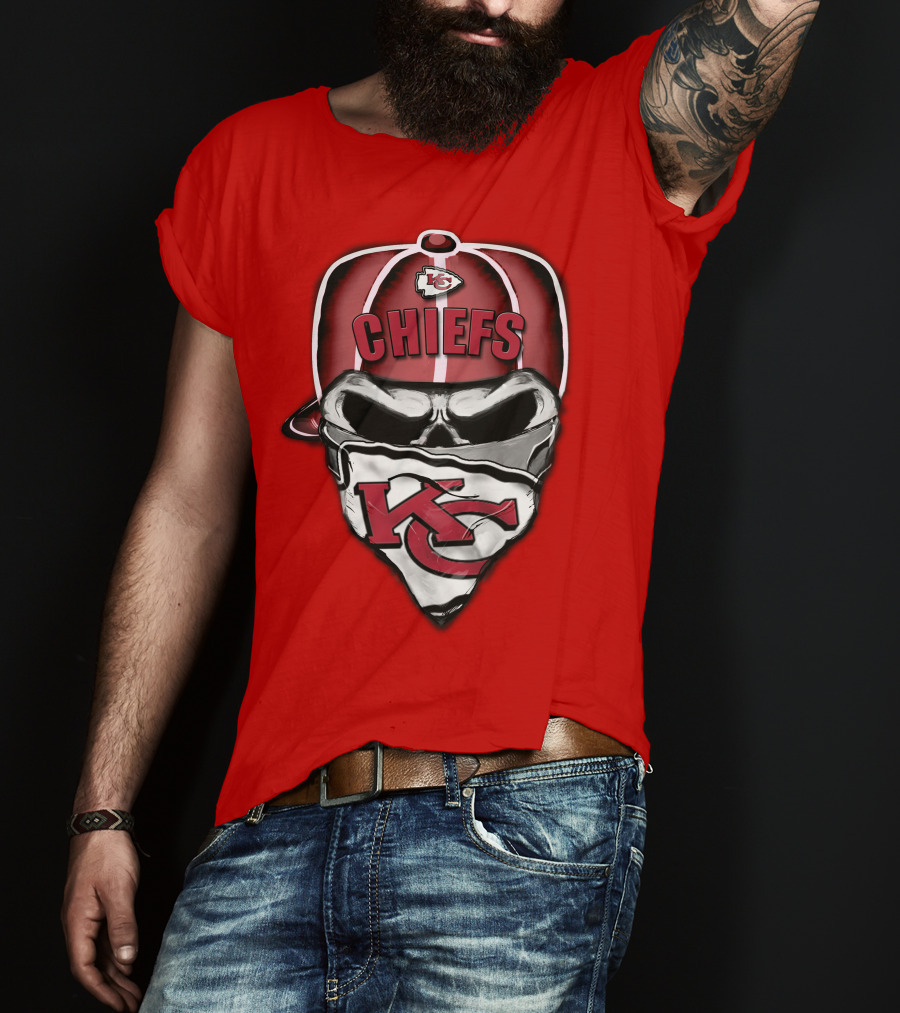 Kansas City Chiefs Skull Bandana Logo Cap T-Shirt