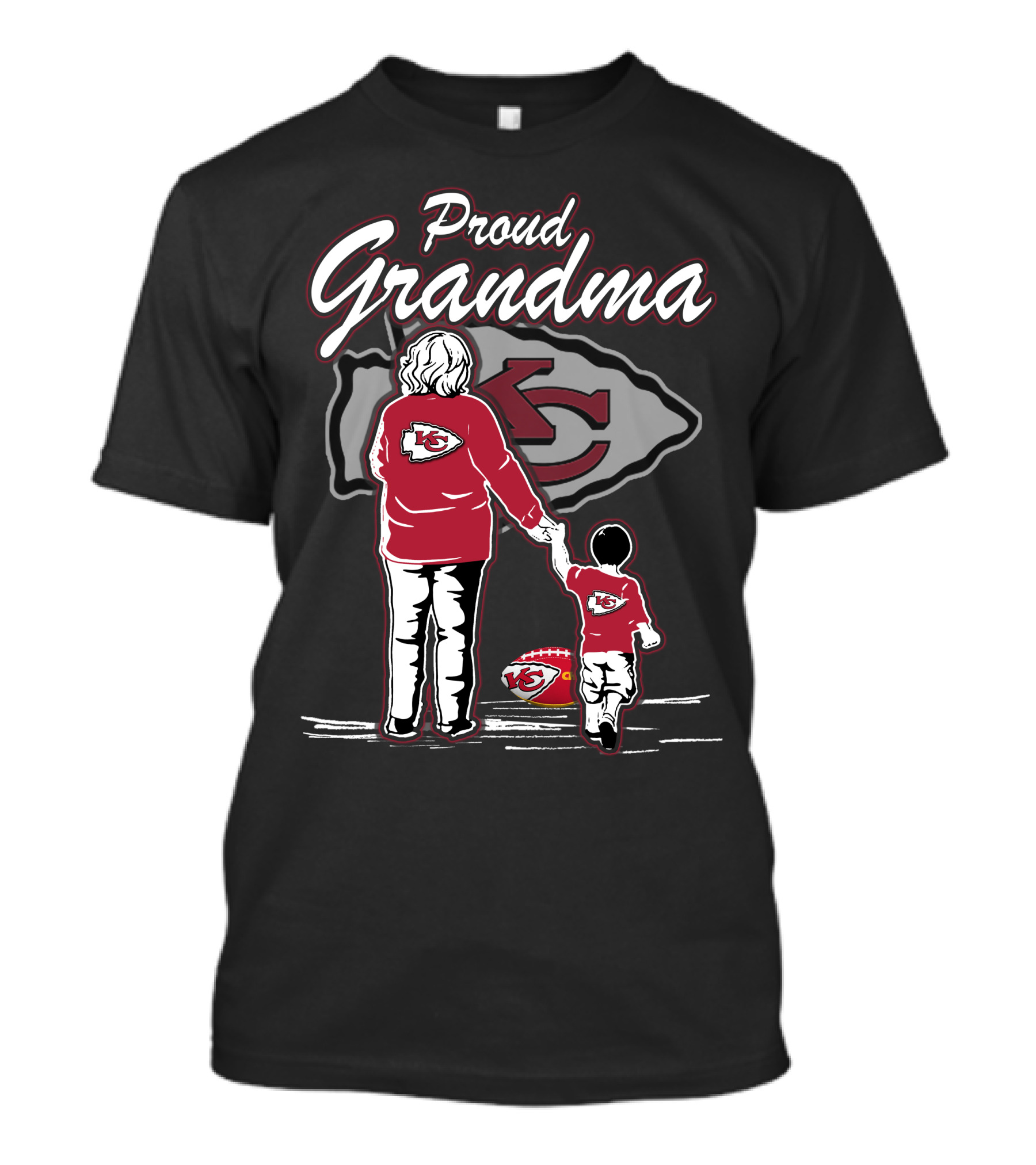 Proud Grandma Kansas City Chiefs With Grandma And Child Holding Hands T-Shirt