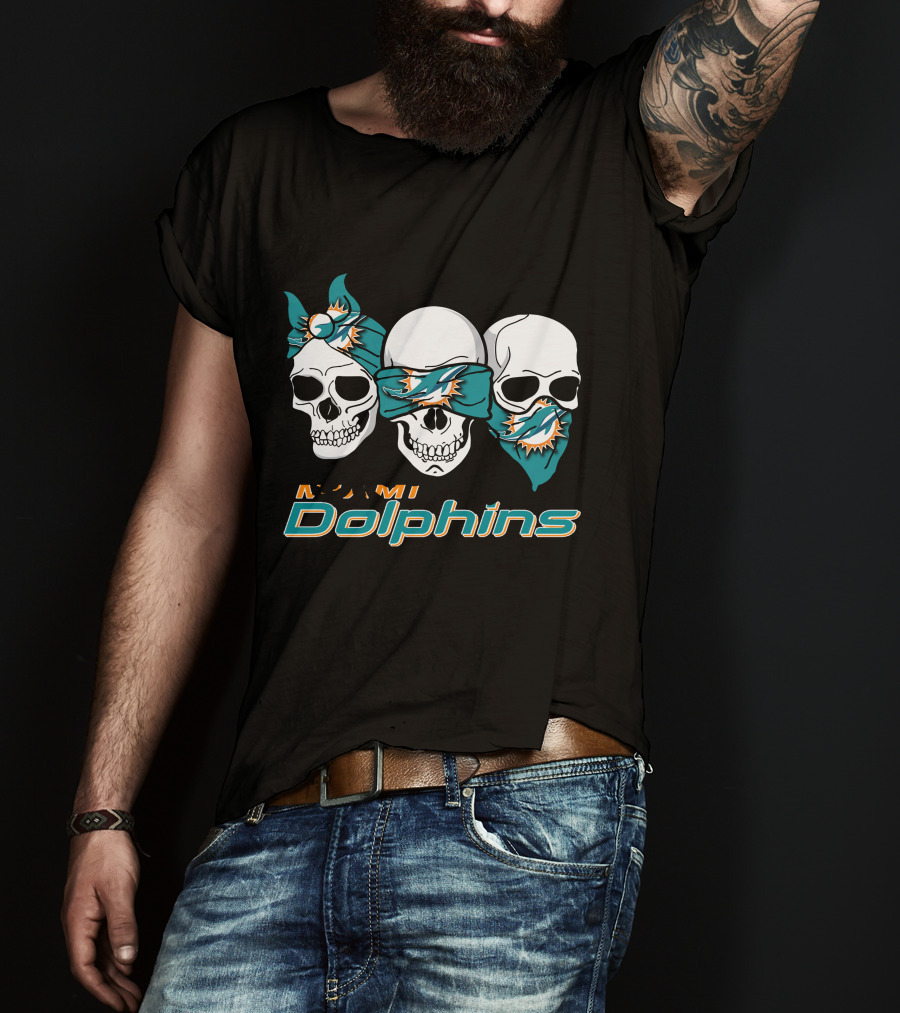 3 Skull Miami Dolphins T-Shirt