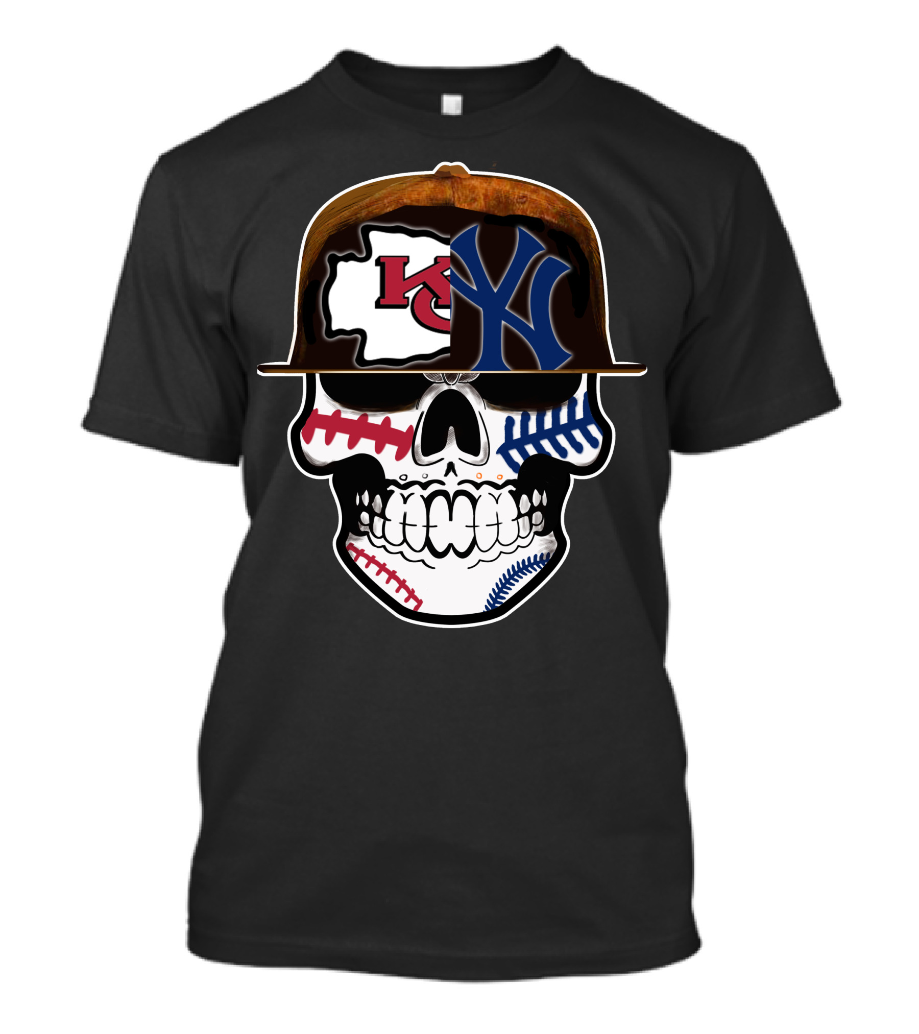 Kansas City Chiefs New York Yankees Skull Baseball Hat T-Shirt