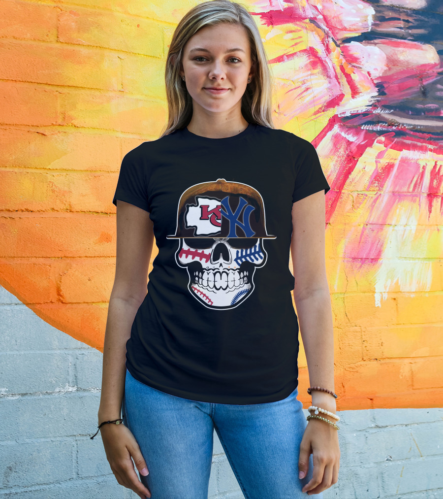 Kansas City Chiefs New York Yankees Skull Baseball Hat T-Shirt