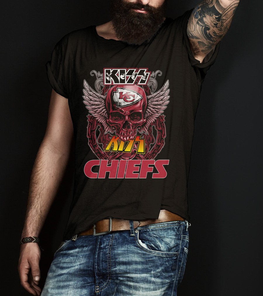 Kiss Chiefs Kansas City Chiefs Skull Winged T-Shirt