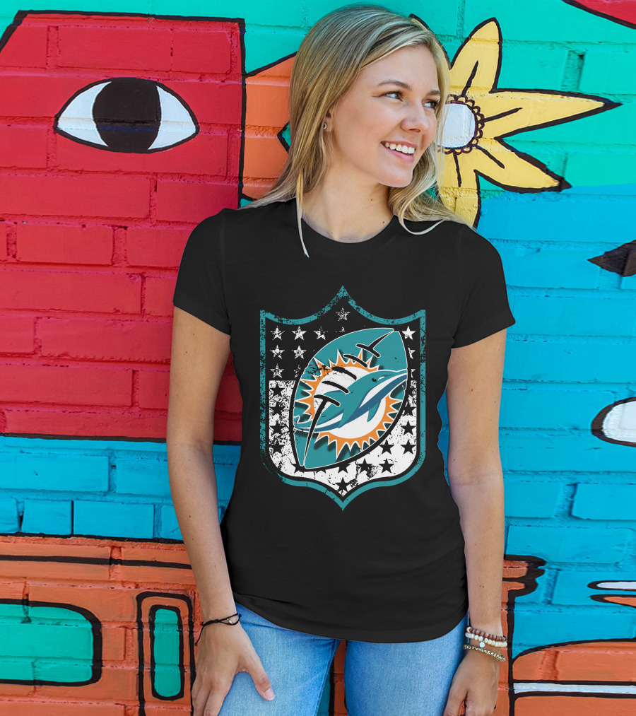 Miami Dolphins Logo With American Flag Elements T-Shirt