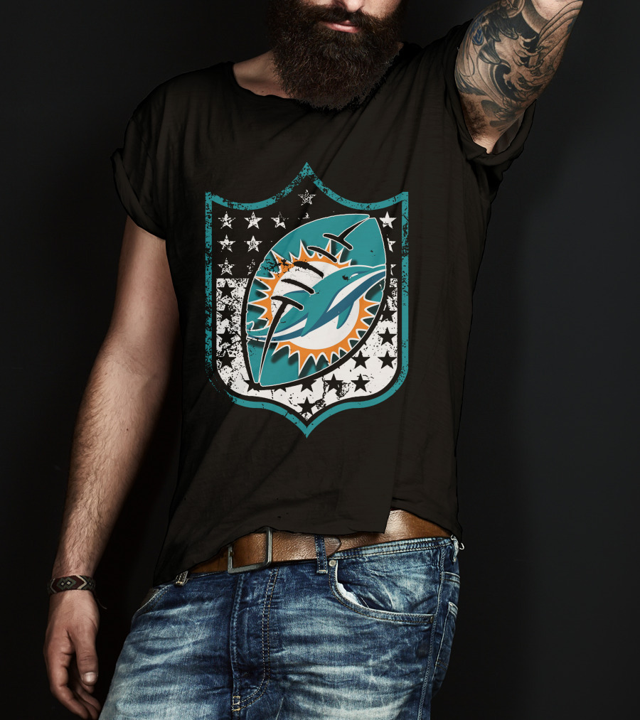Miami Dolphins Logo With American Flag Elements T-Shirt