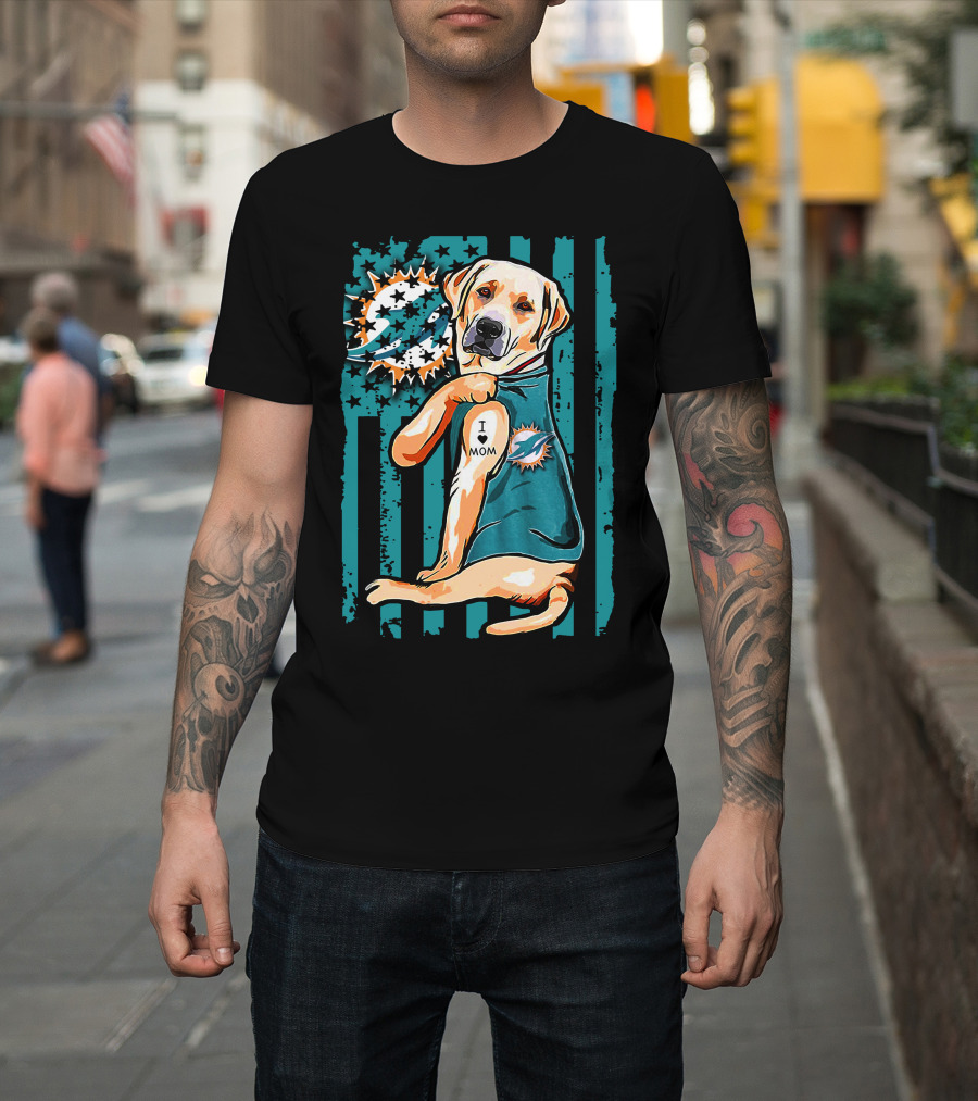 Labrador Retriever I Heart Mom Miami Dolphins Flag T-Shirt