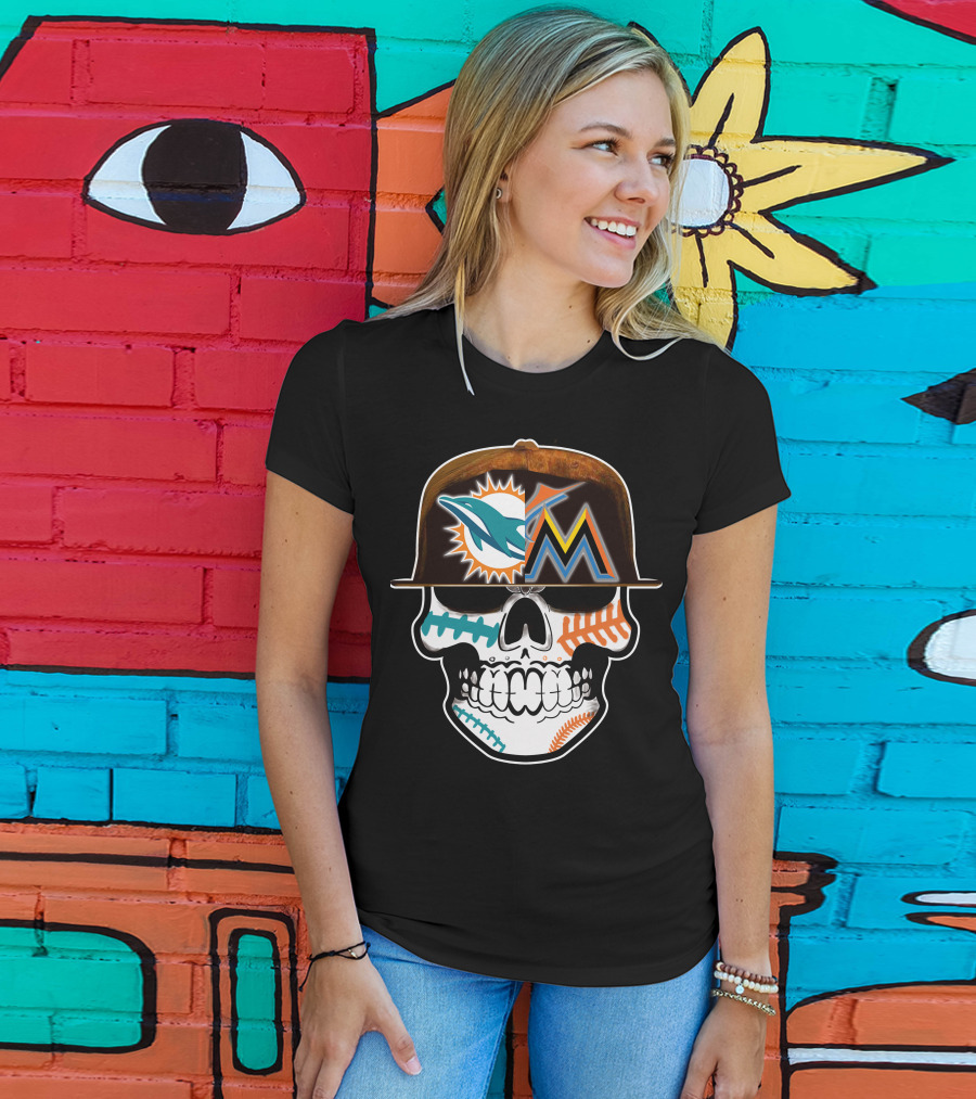Miami Dolphins Marlins Skull Cap T-Shirt
