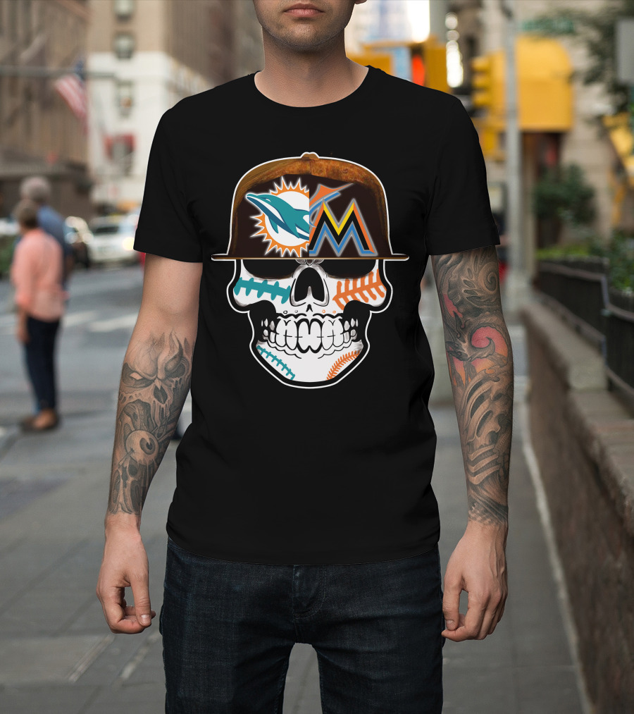 Miami Dolphins Marlins Skull Cap T-Shirt