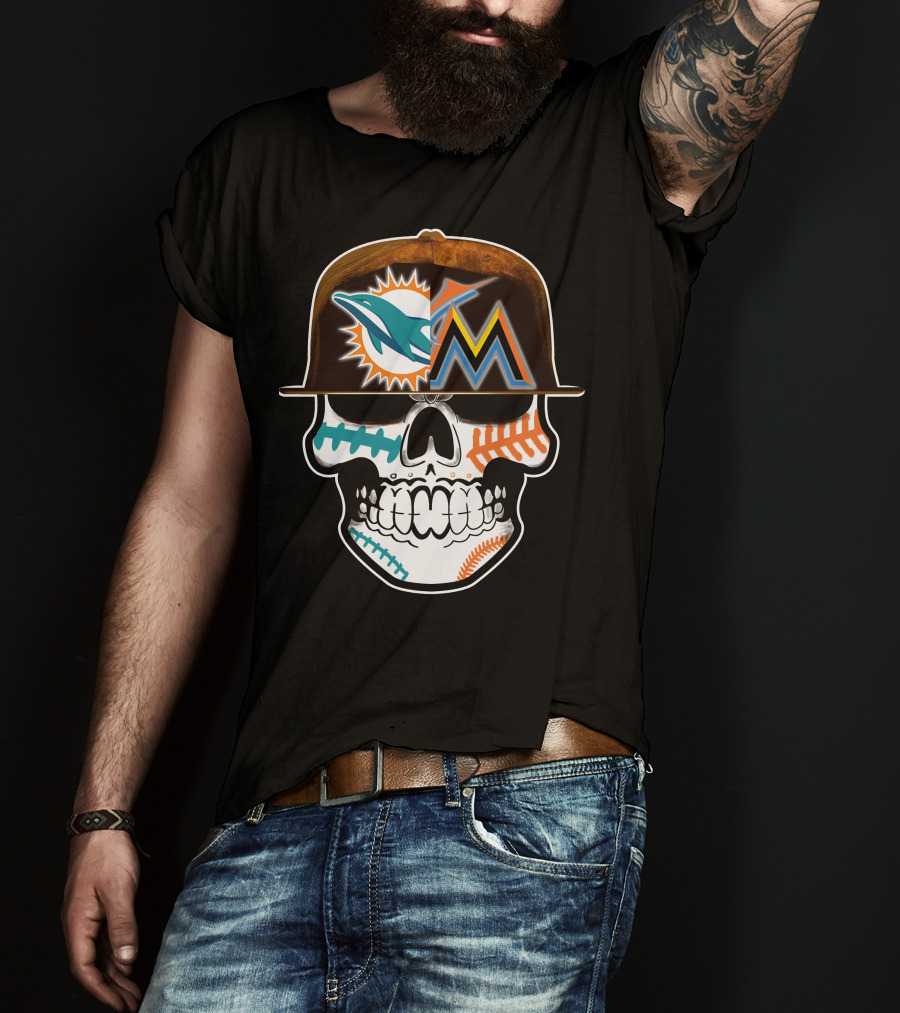 Miami Dolphins Marlins Skull Cap T-Shirt