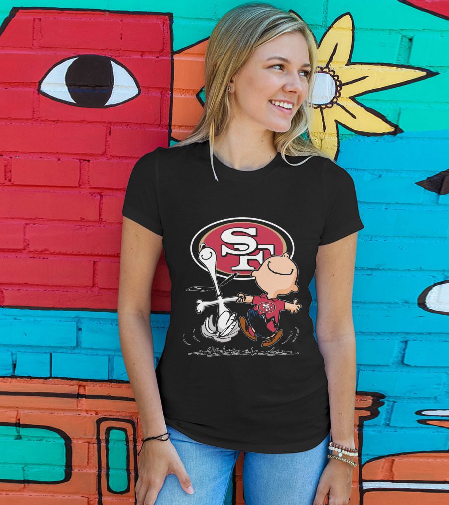 Snoopy And Charlie Brown Dancing With San Francisco 49ers SF T-Shirt