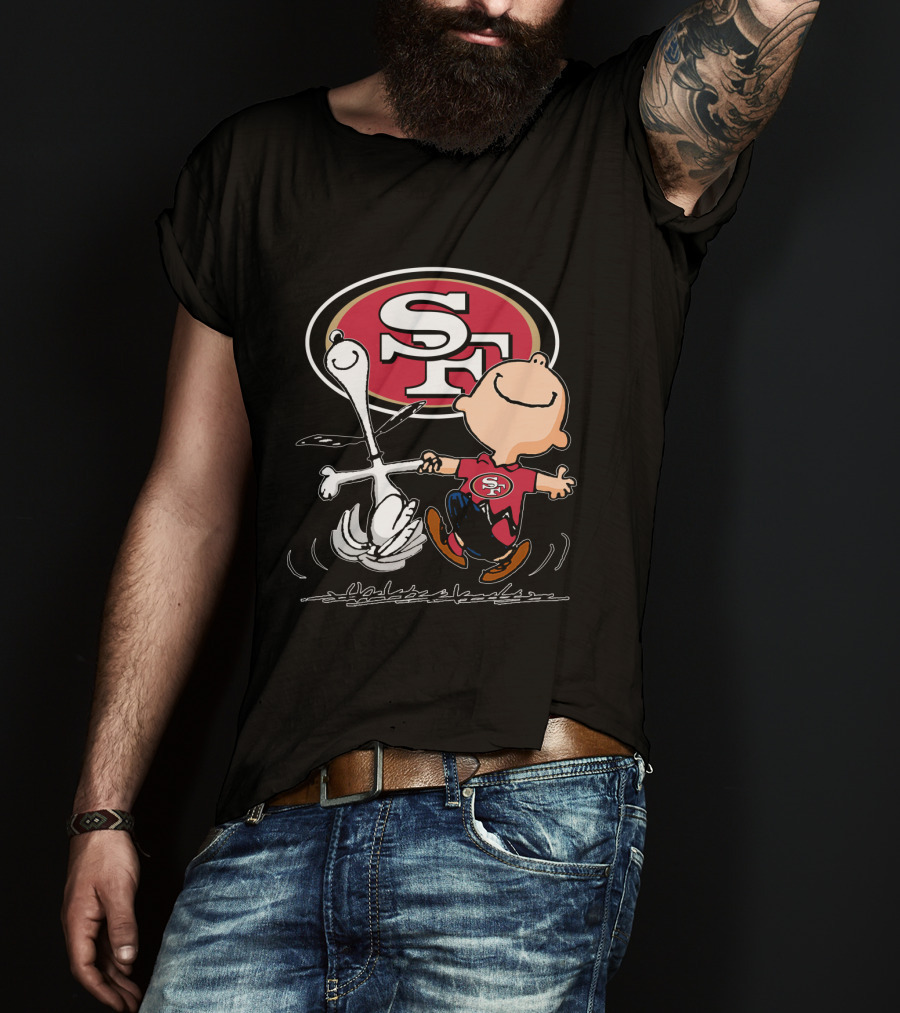 Snoopy And Charlie Brown Dancing With San Francisco 49ers SF T-Shirt