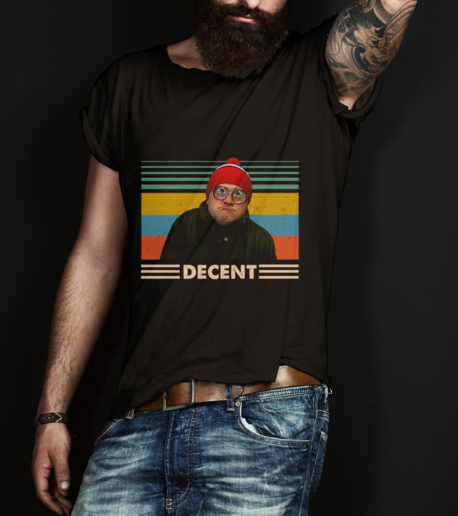 DEcent Retro Stripes Red Beanie Glasses Character T-Shirt