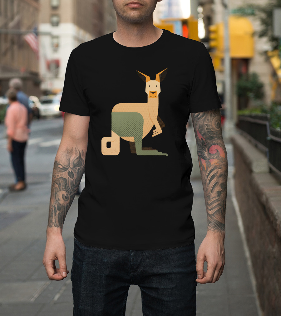 Geometric Whimsy Kangaroo Art with Playful Expression T-Shirt