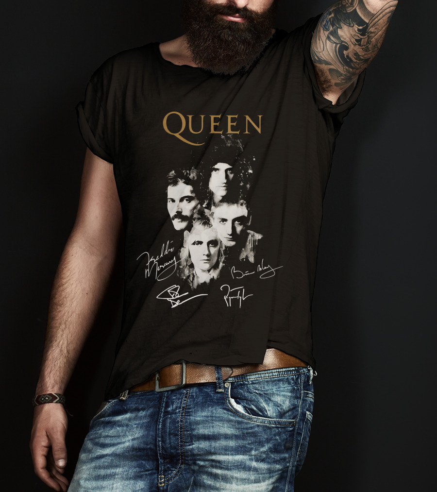 Queen Band Signatures Freddie Mercury Brian May 148 T-Shirt