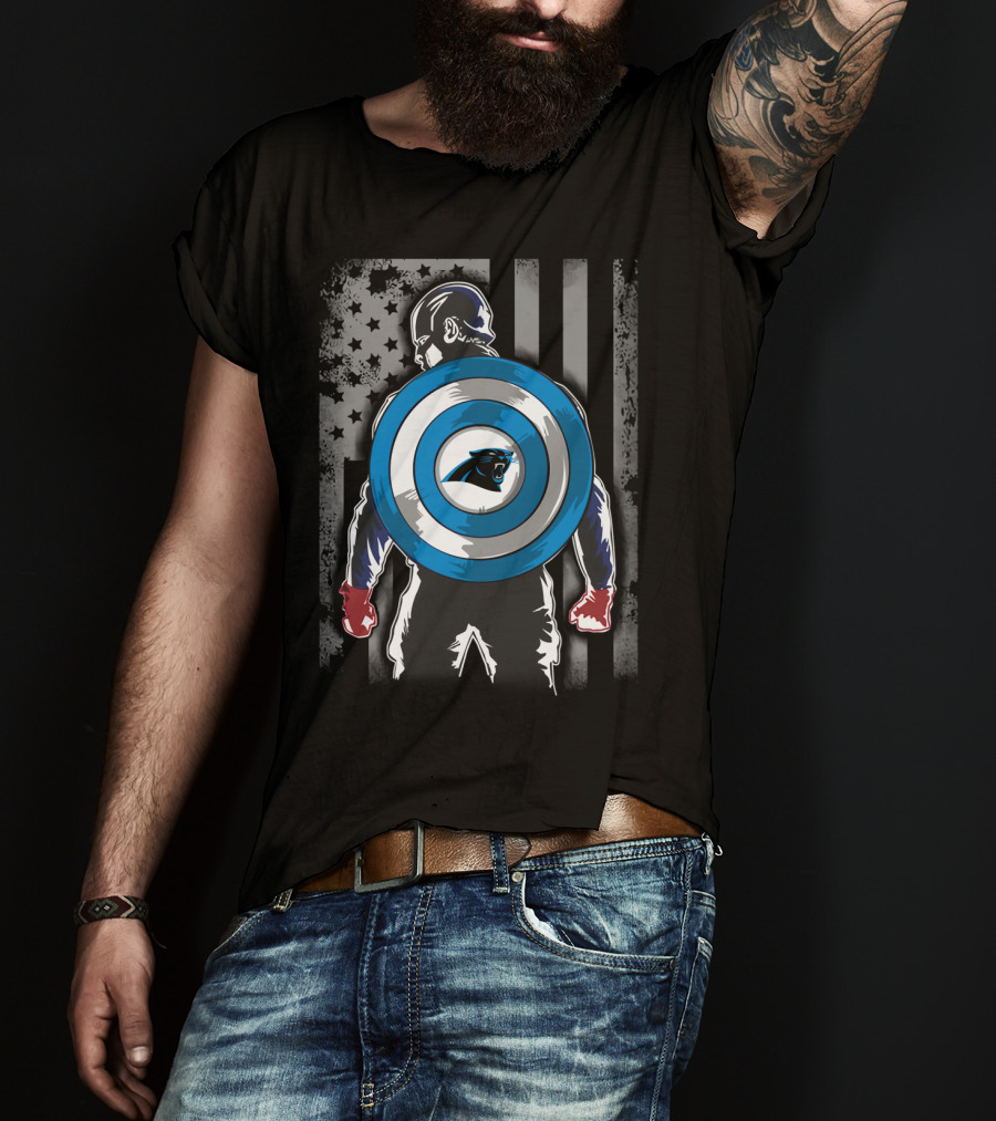 Carolina Panthers Captain America Shield Flag Stars T-Shirt