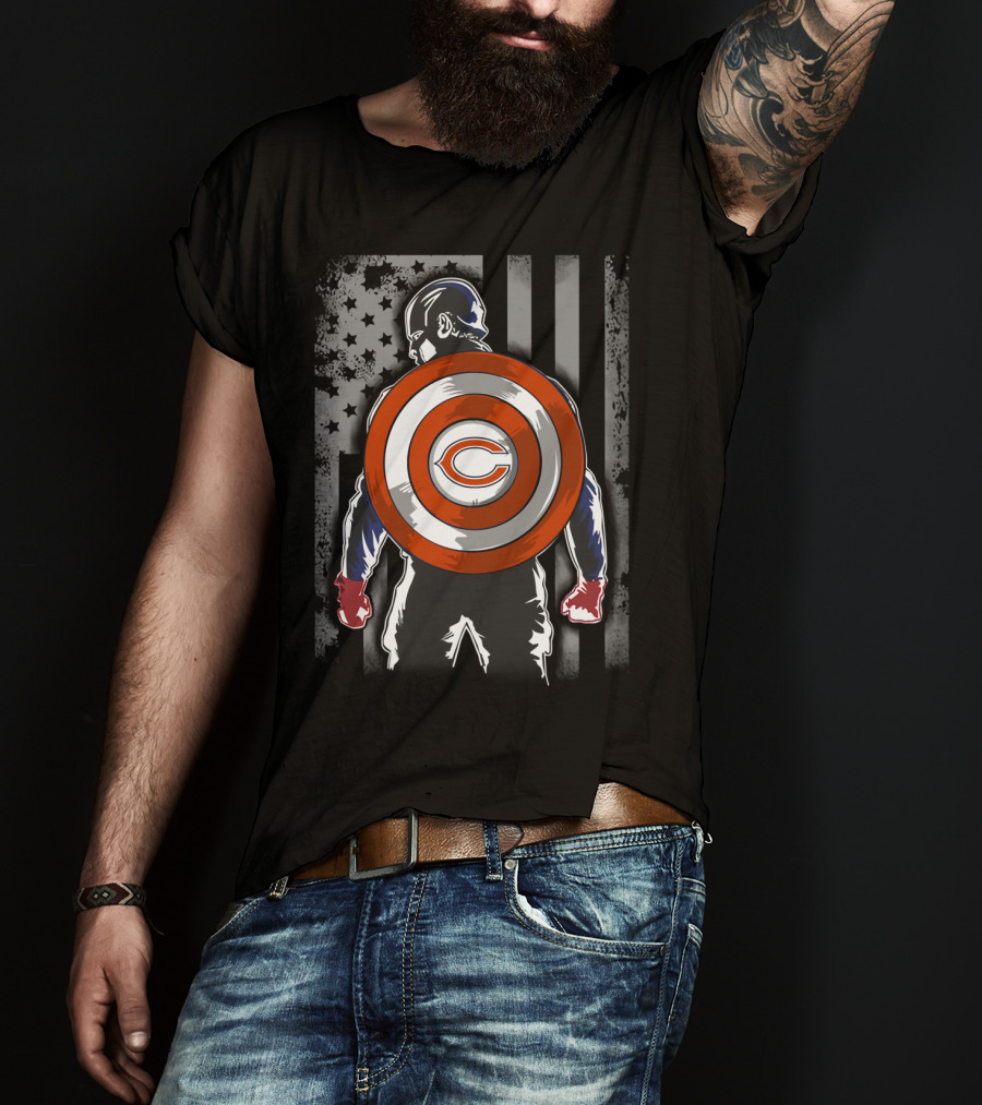 Chicago Bears Captain America Flag Shield Crossover T-Shirt