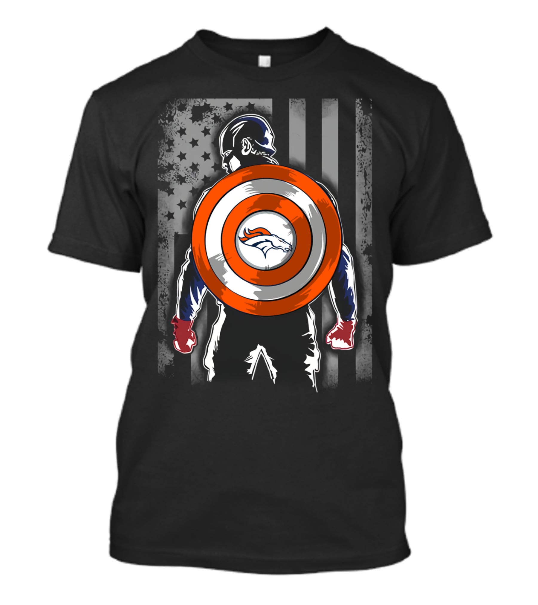 Denver Broncos Captain America Shield Flag T-Shirt