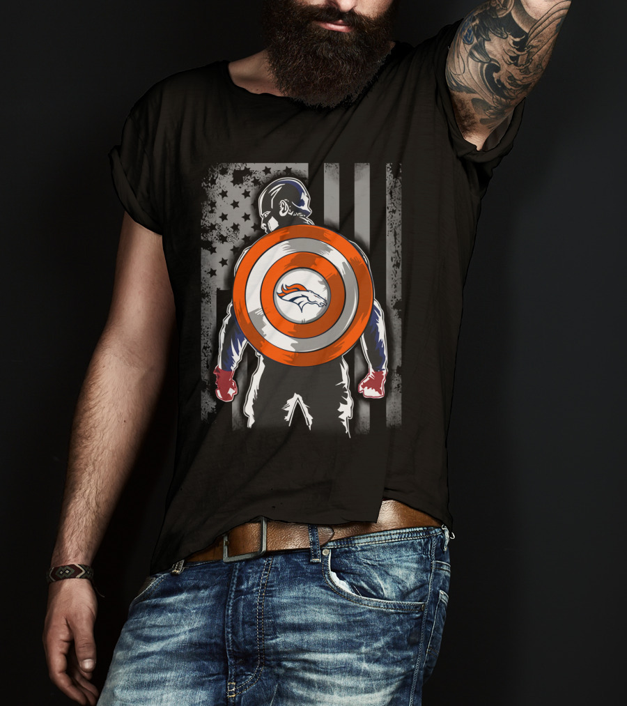 Denver Broncos Captain America Shield Flag T-Shirt