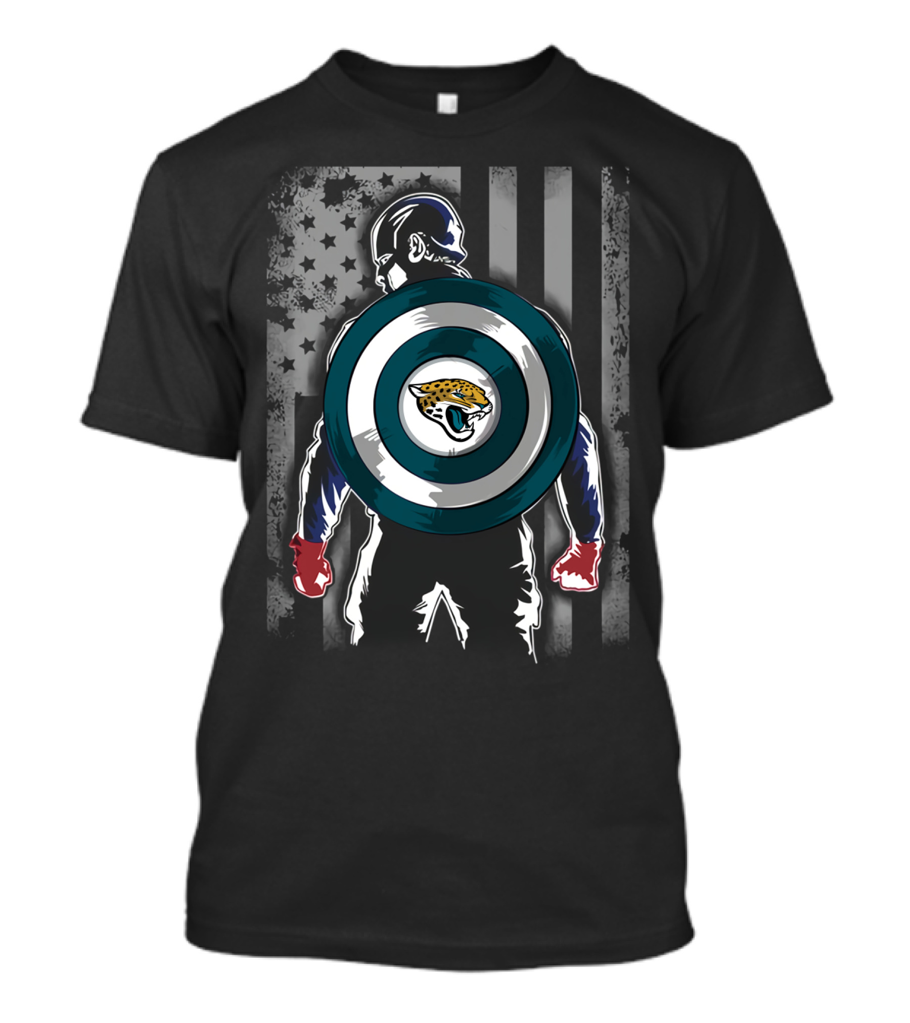 Jacksonville Jaguars Captain America USA Flag Shield T-Shirt
